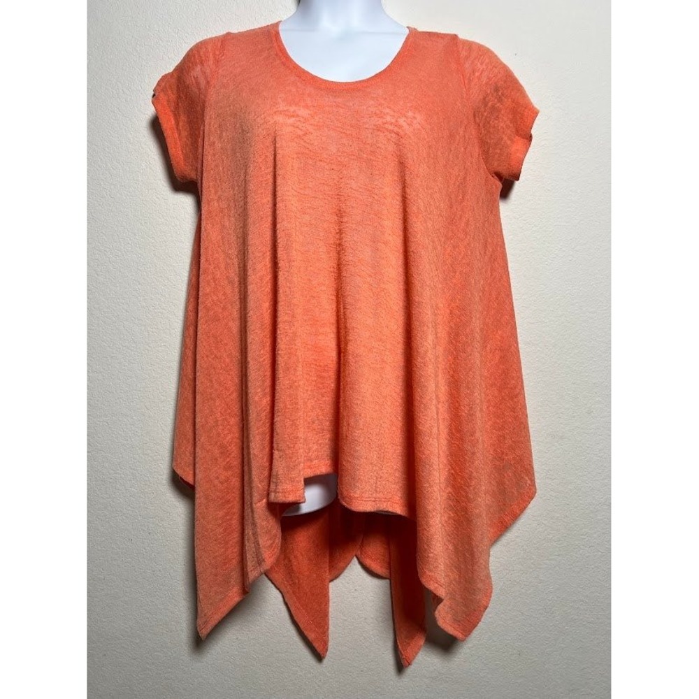 Umgee Tunic Top M Coral Womens Boho Lagenlook Slub Knit Asymmetrical Hem A1407